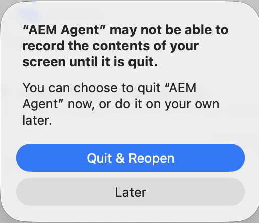 Click Quit & Reopen, not Later.